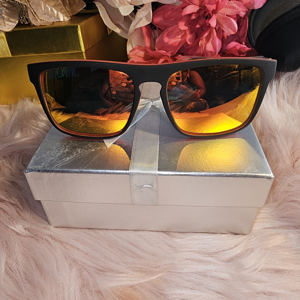 Men's Black Sunglasses with Gold Lenses - Picture 1 of 9